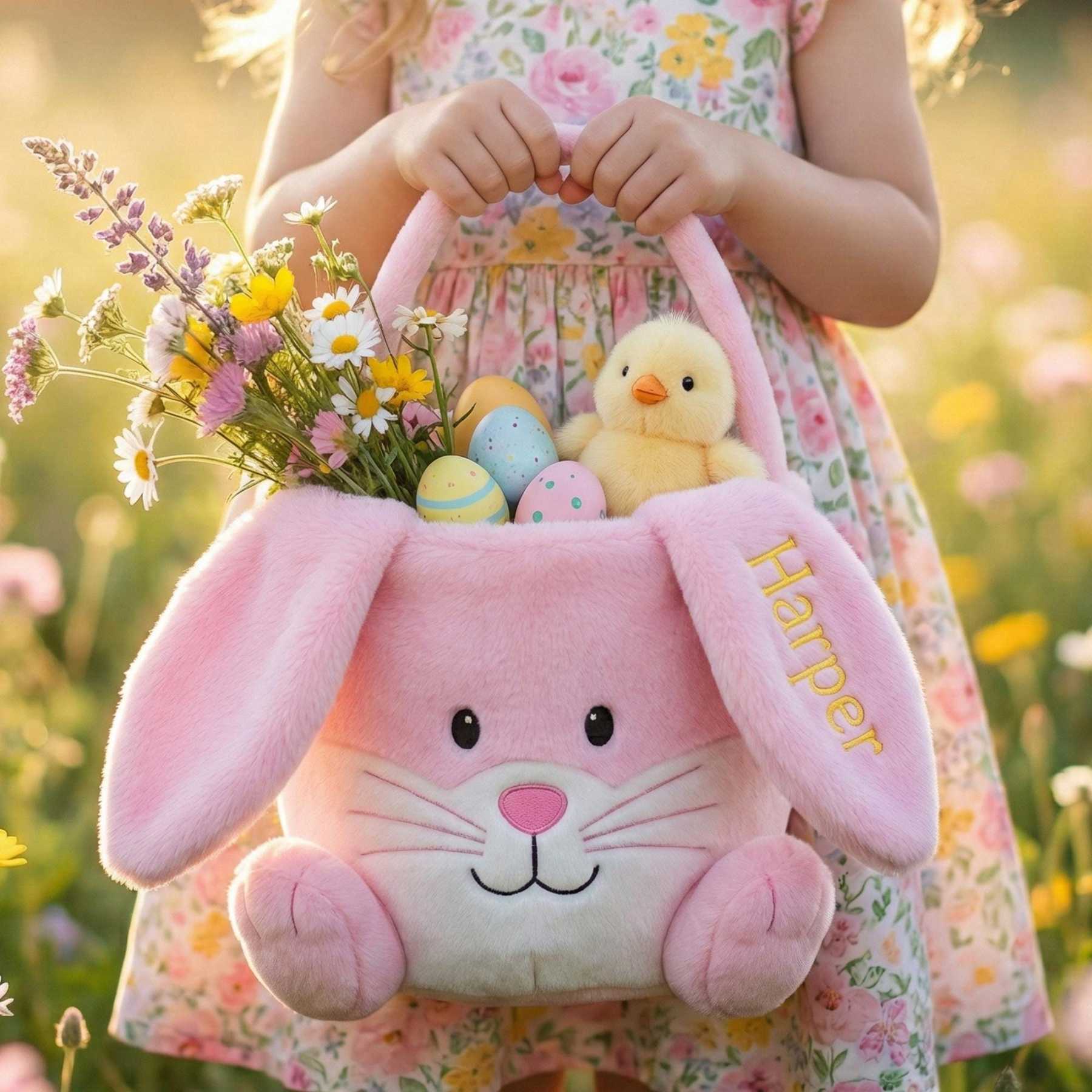 Personalised Embroidered Easter Bunny Basket | CWEaster95