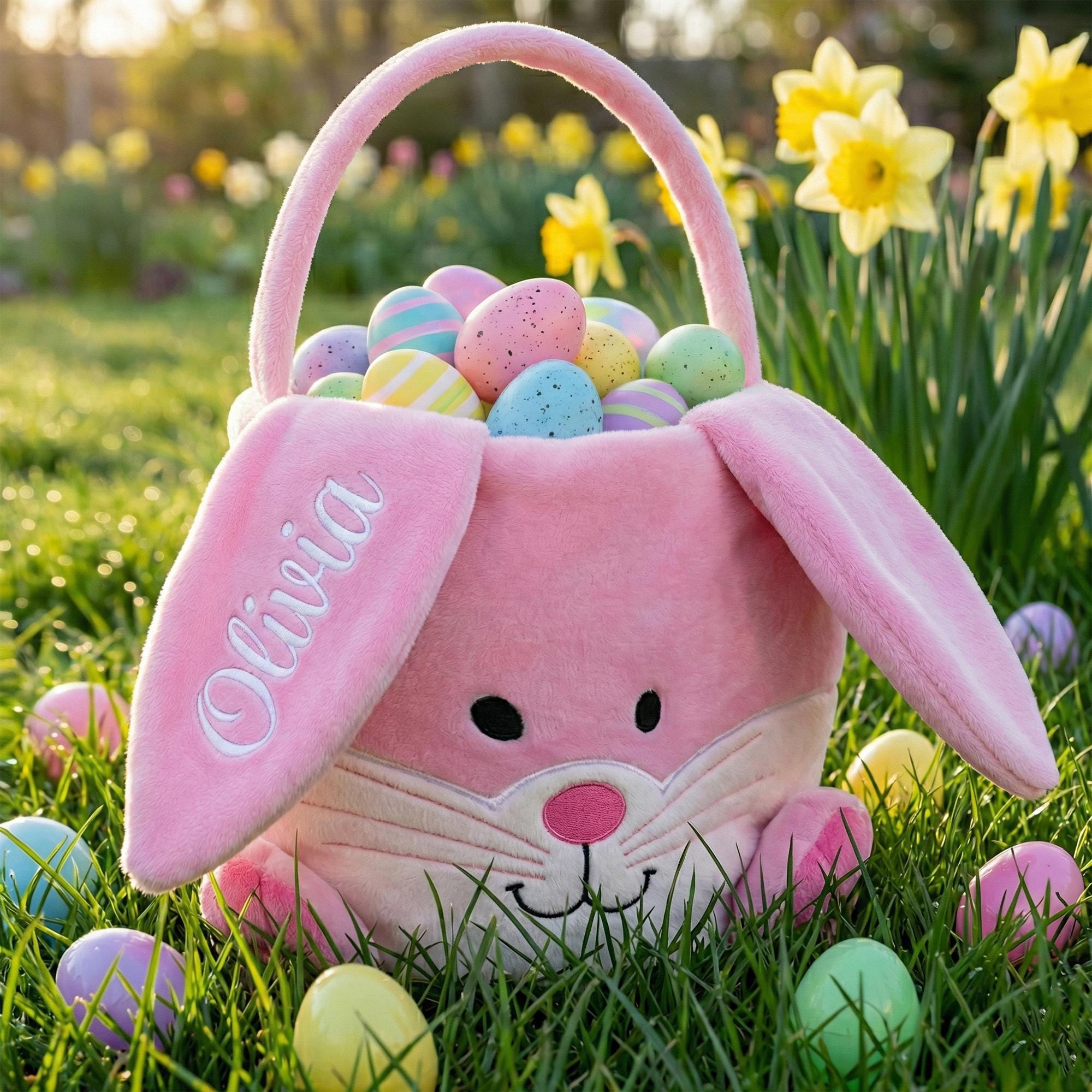 Personalised Embroidered Easter Bunny Basket | CWEaster95