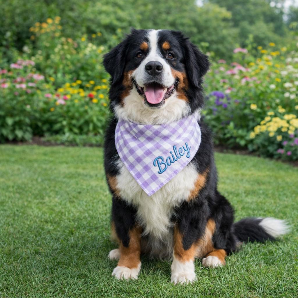 Personalized Embroidered Pet Elasticity Plaid Bandana | BKPet461