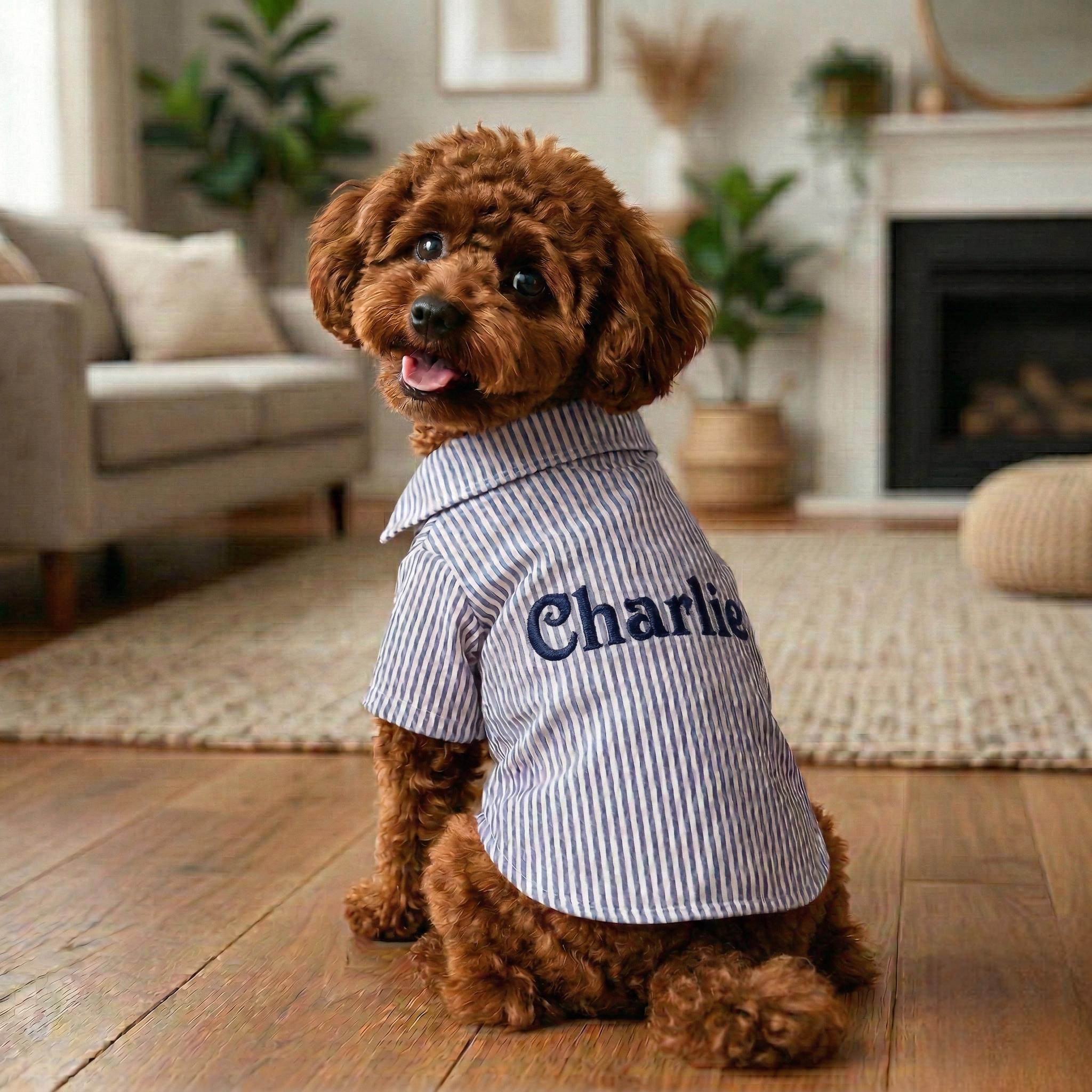 Personalized Embroidery Gentleman Pet Stripe Shirt | BKPet454