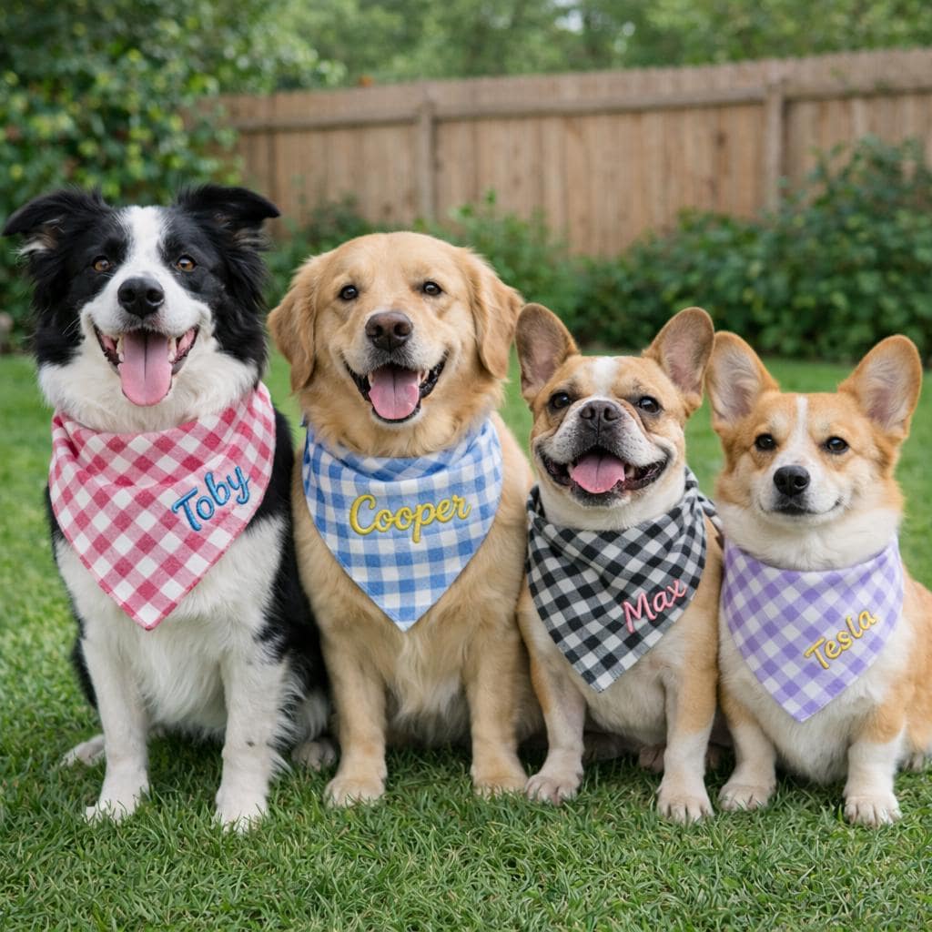 Personalized Embroidered Pet Elasticity Plaid Bandana | BKPet461