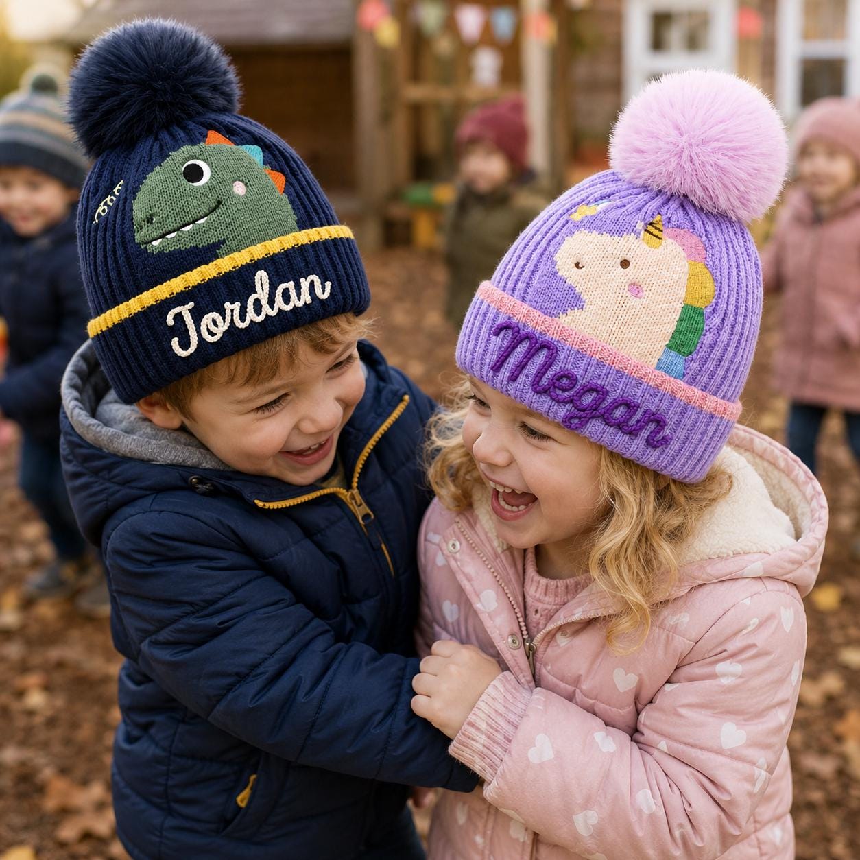 Personalized Hand Embroidery Animal Pom Pom Beanie Winter Hat | HSKid90