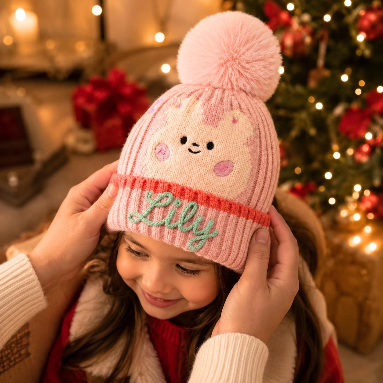 Personalized Hand Embroidery Animal Pom Pom Beanie Winter Hat | HSKid90