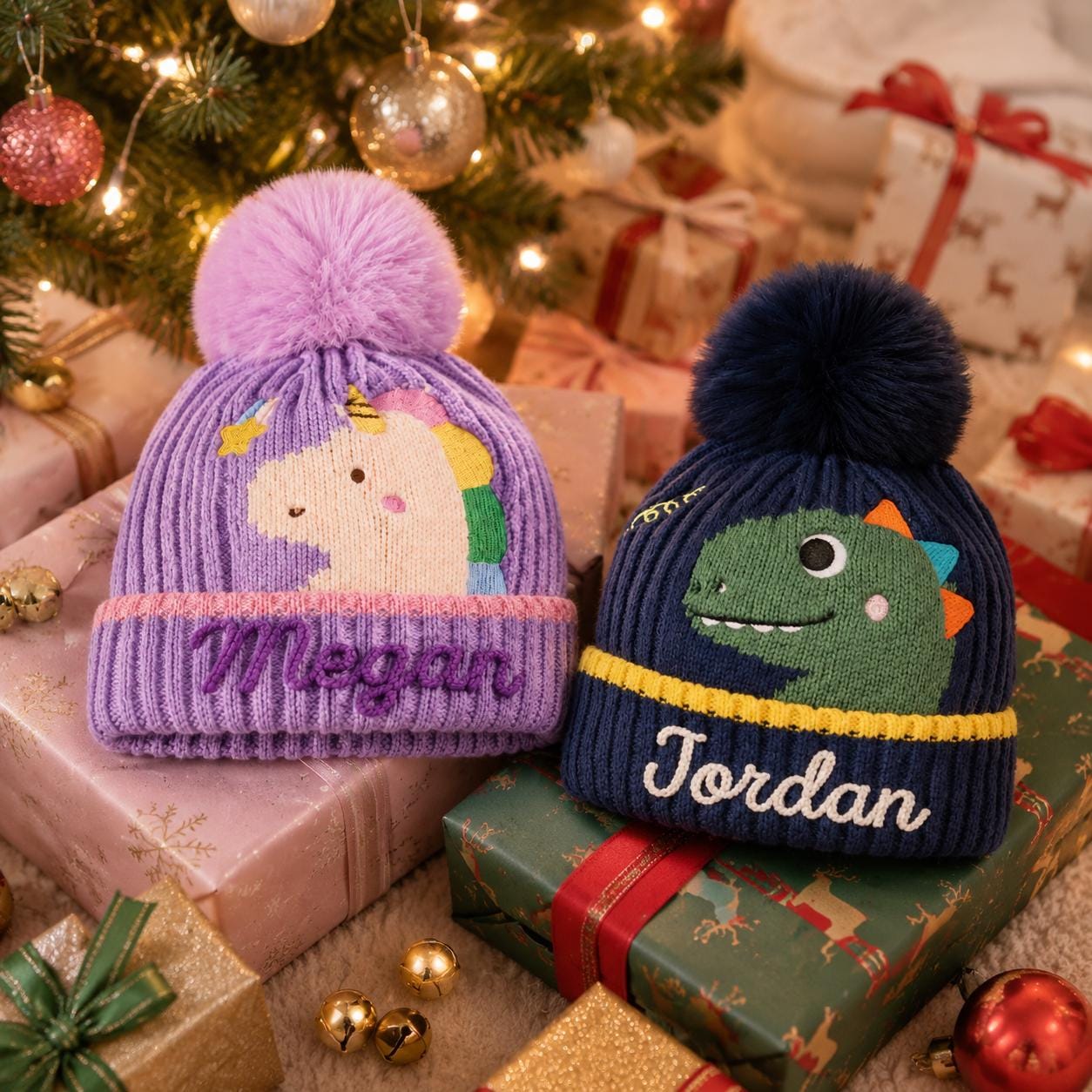 Personalized Hand Embroidery Animal Pom Pom Beanie Winter Hat | HSKid90