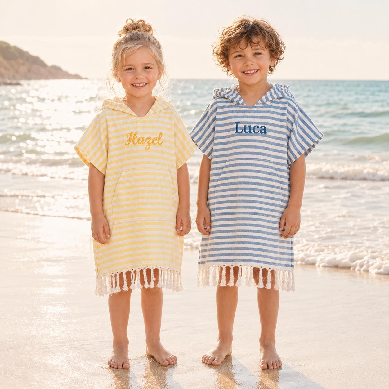 Personalized Embroidered Kids Stripe Hooded Beach Poncho | CWBeach262