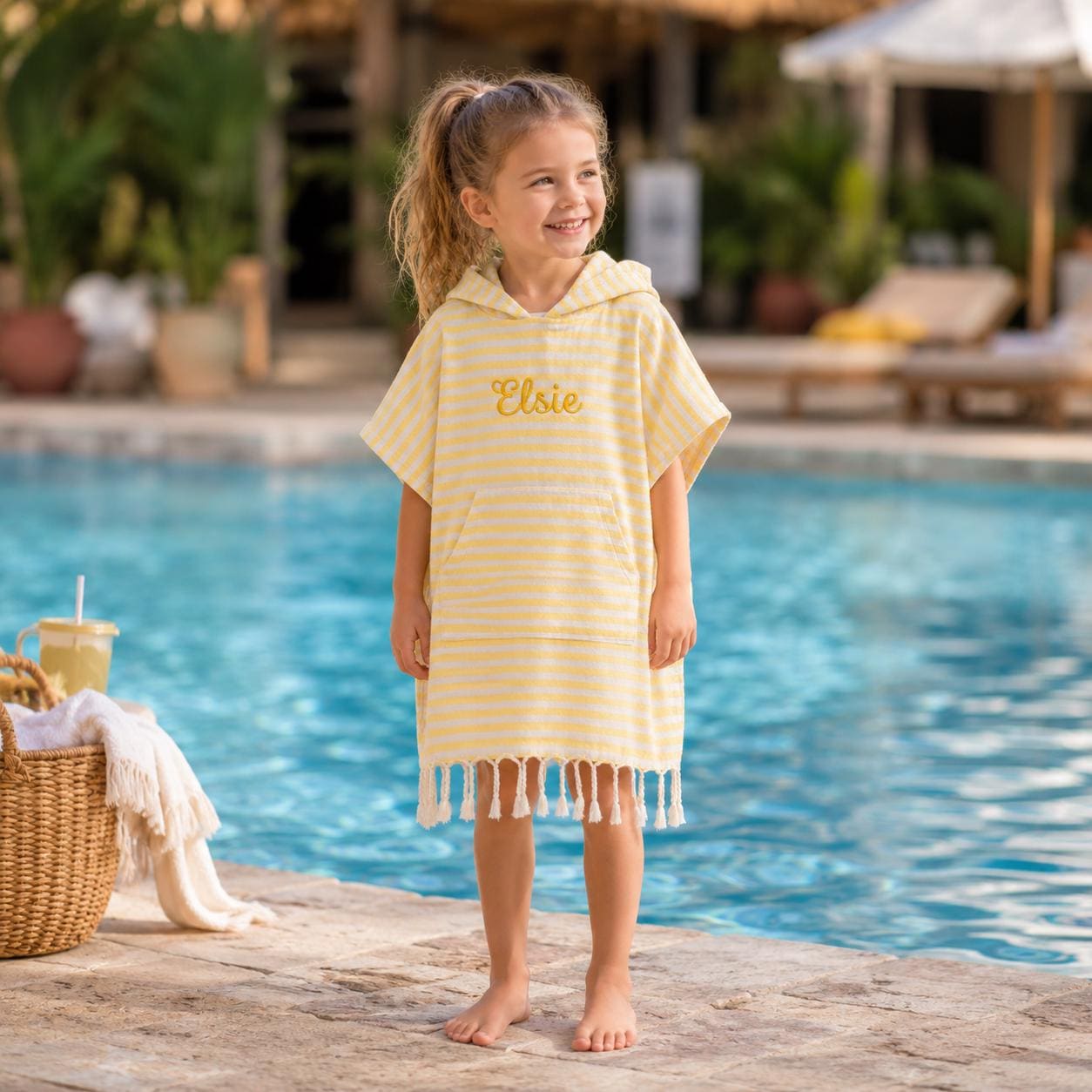 Personalized Embroidered Kids Stripe Hooded Beach Poncho | CWBeach262