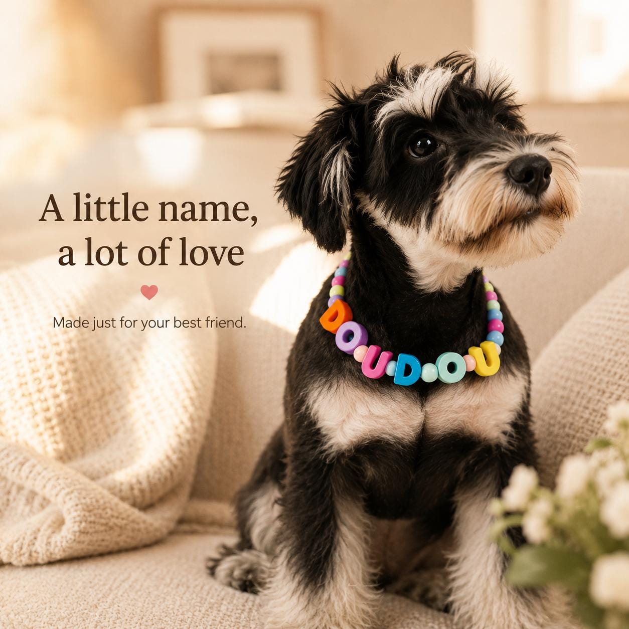 Personalized Colorful Letter Beaded Adjustable Puppy Necklace | BKPet581