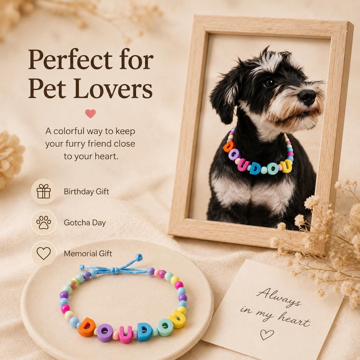 Personalized Colorful Letter Beaded Adjustable Puppy Necklace | BKPet581