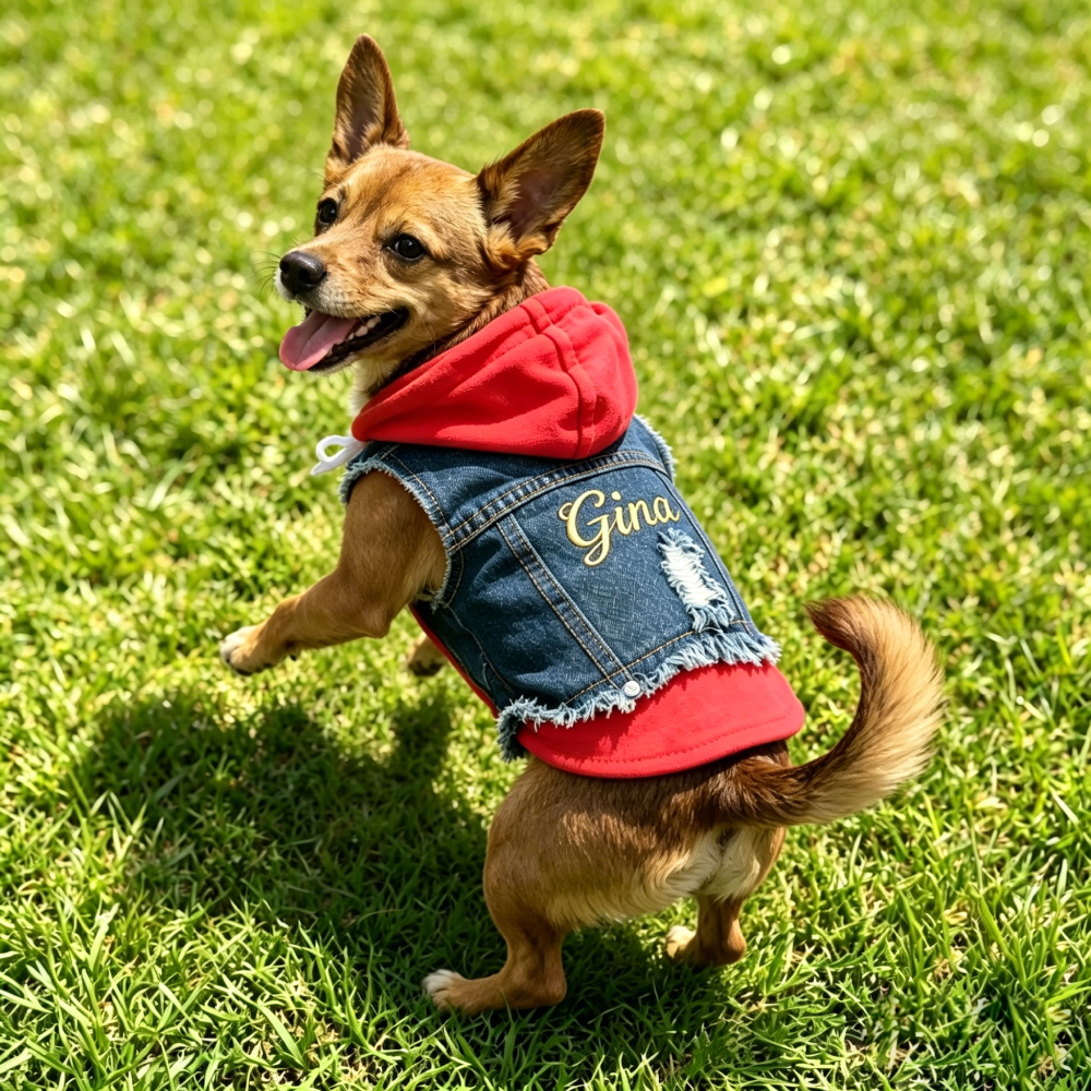 Personalized Embroidered Fake two-piece Hoodie Denim Dog Jacket  | MNCloth222