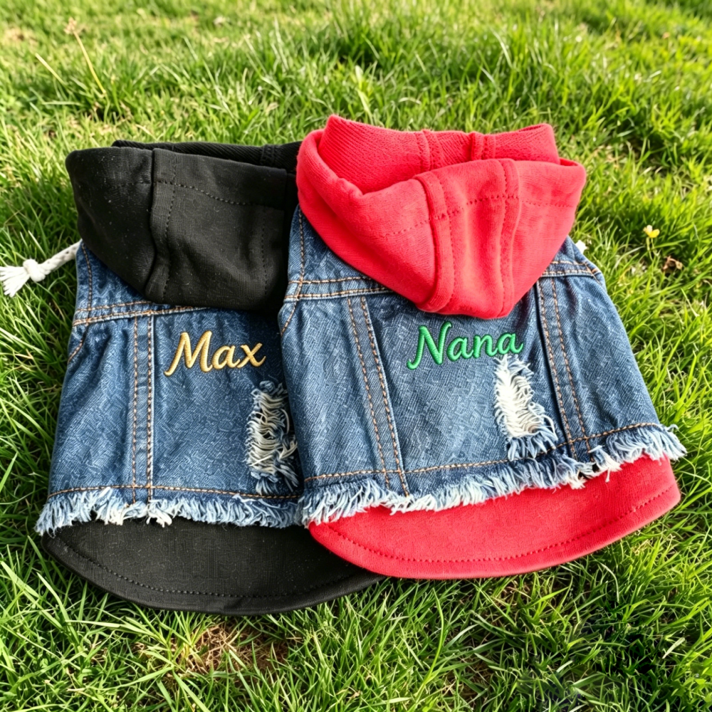 Personalized Embroidered Fake Two-Piece Hoodie Denim Dog Jacket  | MNCloth222