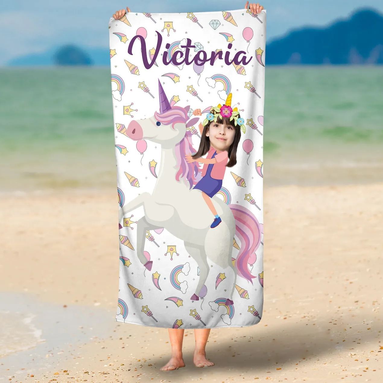 [Copy]Personalized Lovely Face Name Kid Towel for Summer & Beach | CWTowel115
