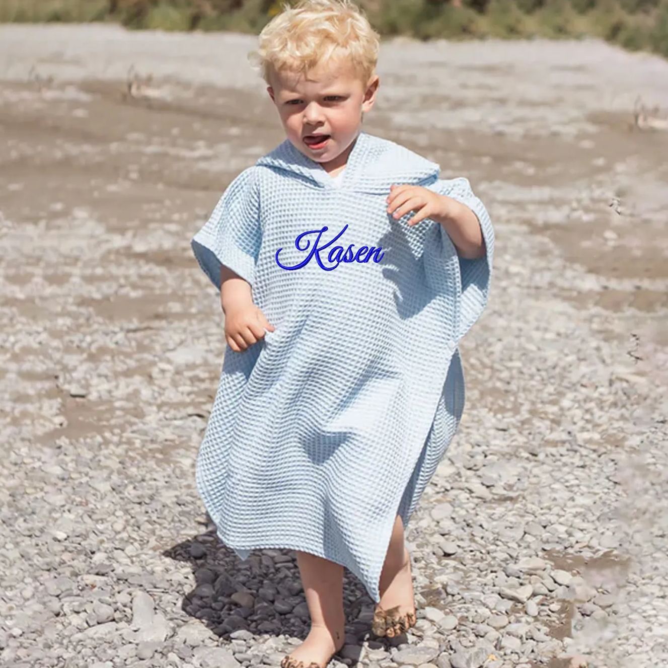 Personalized Embroidery Kids Waffle Beach Towel Poncho for Summer & Beach | CWBeach84