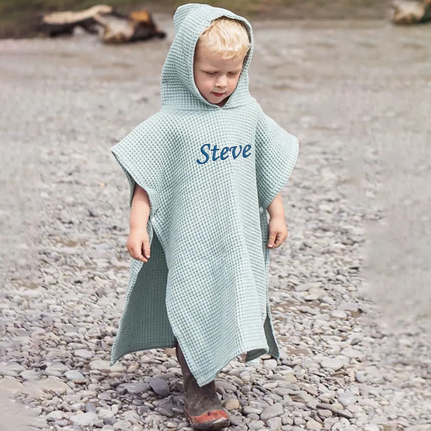 Personalized Embroidery Kids Waffle Beach Towel Poncho for Summer & Beach | CWBeach84