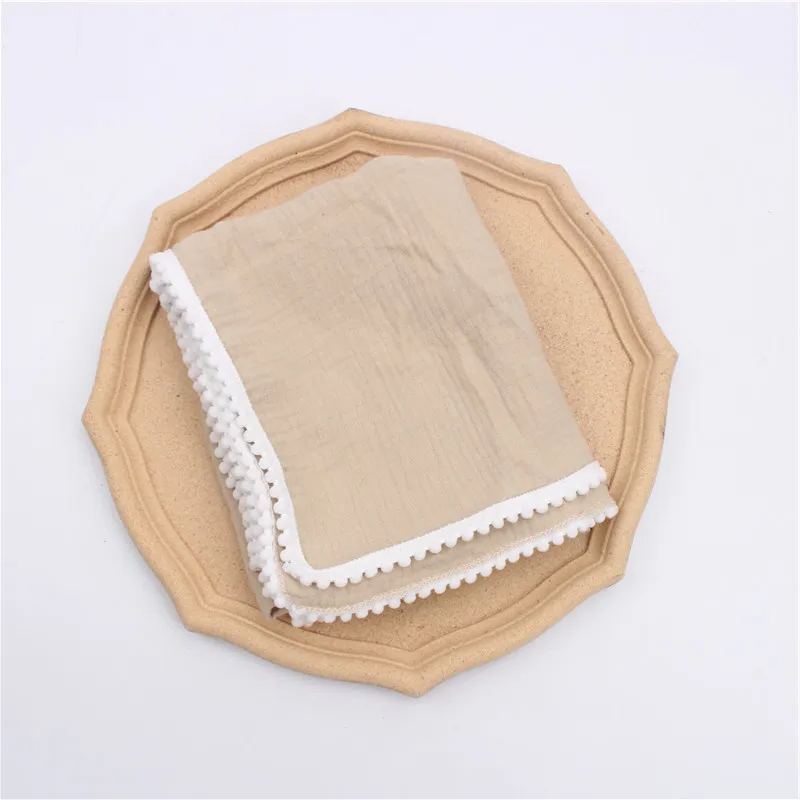 Personalized Embroidered Swaddle Muslin Pom Pom Blanket | CWBaby46