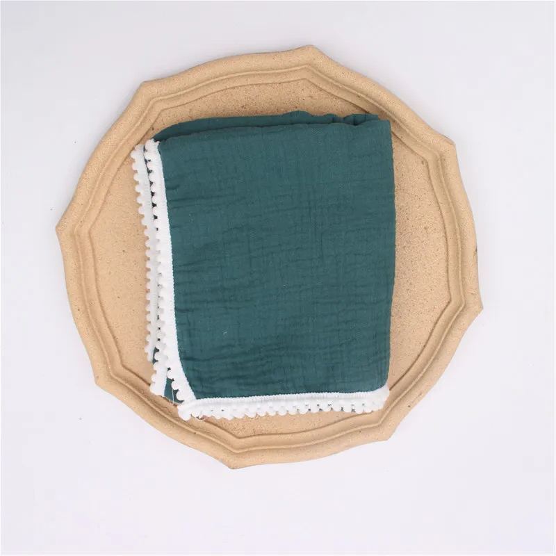 Personalized Embroidered Swaddle Muslin Pom Pom Blanket | CWBaby46
