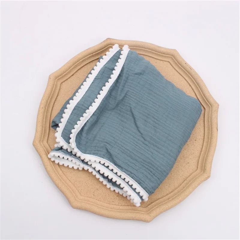 Personalized Embroidered Swaddle Muslin Pom Pom Blanket | CWBaby46