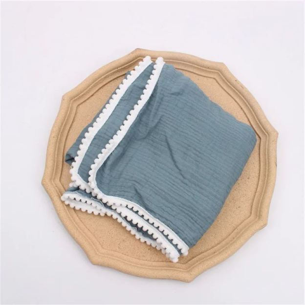 Personalized Embroidered Swaddle Muslin Pom Pom Blanket | CWBaby46