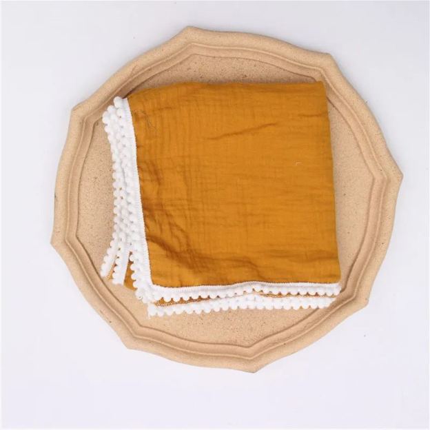 Personalized Embroidered Swaddle Muslin Pom Pom Blanket | CWBaby46