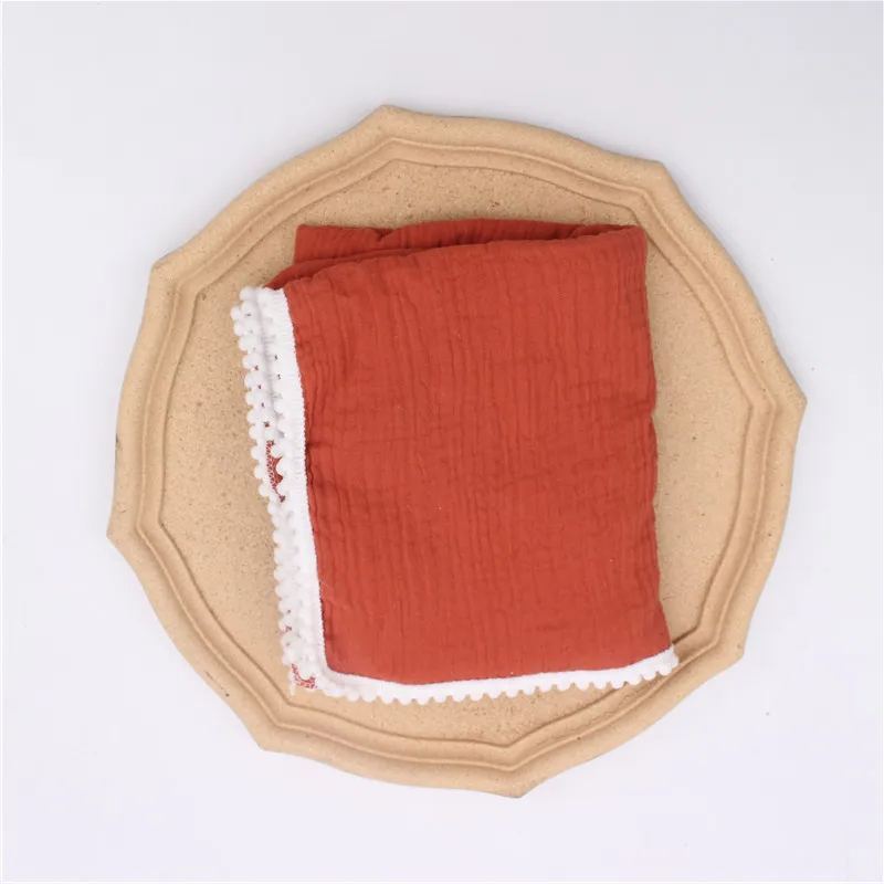 Personalized Embroidered Swaddle Muslin Pom Pom Blanket | CWBaby46