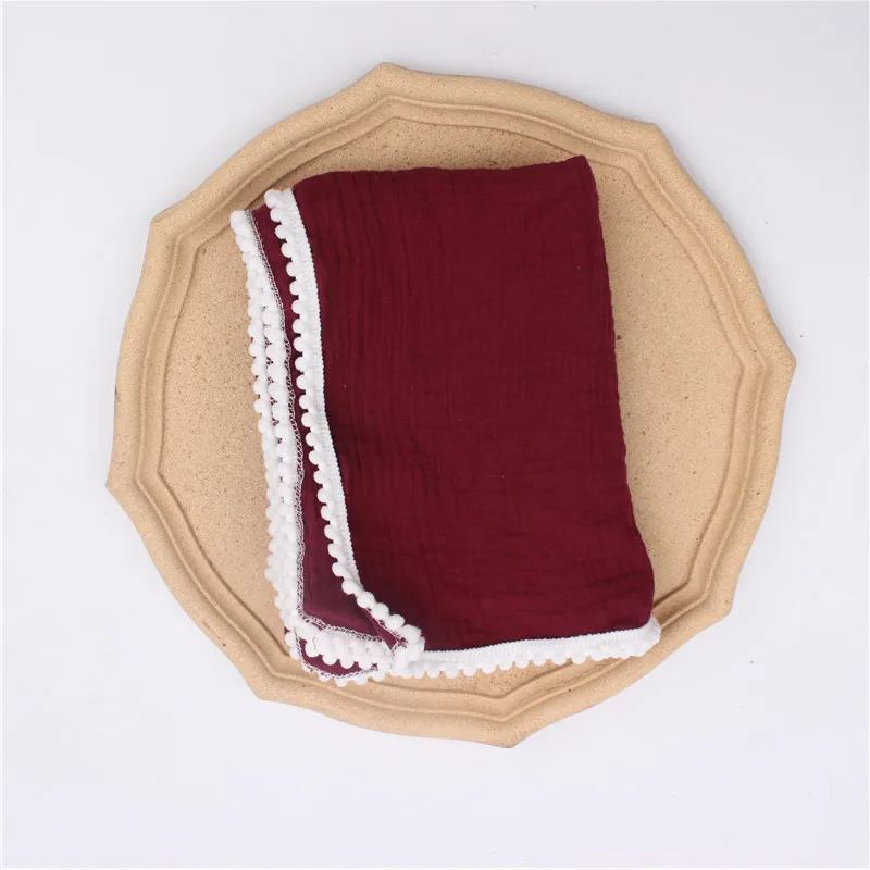 Personalized Embroidered Swaddle Muslin Pom Pom Blanket | CWBaby46