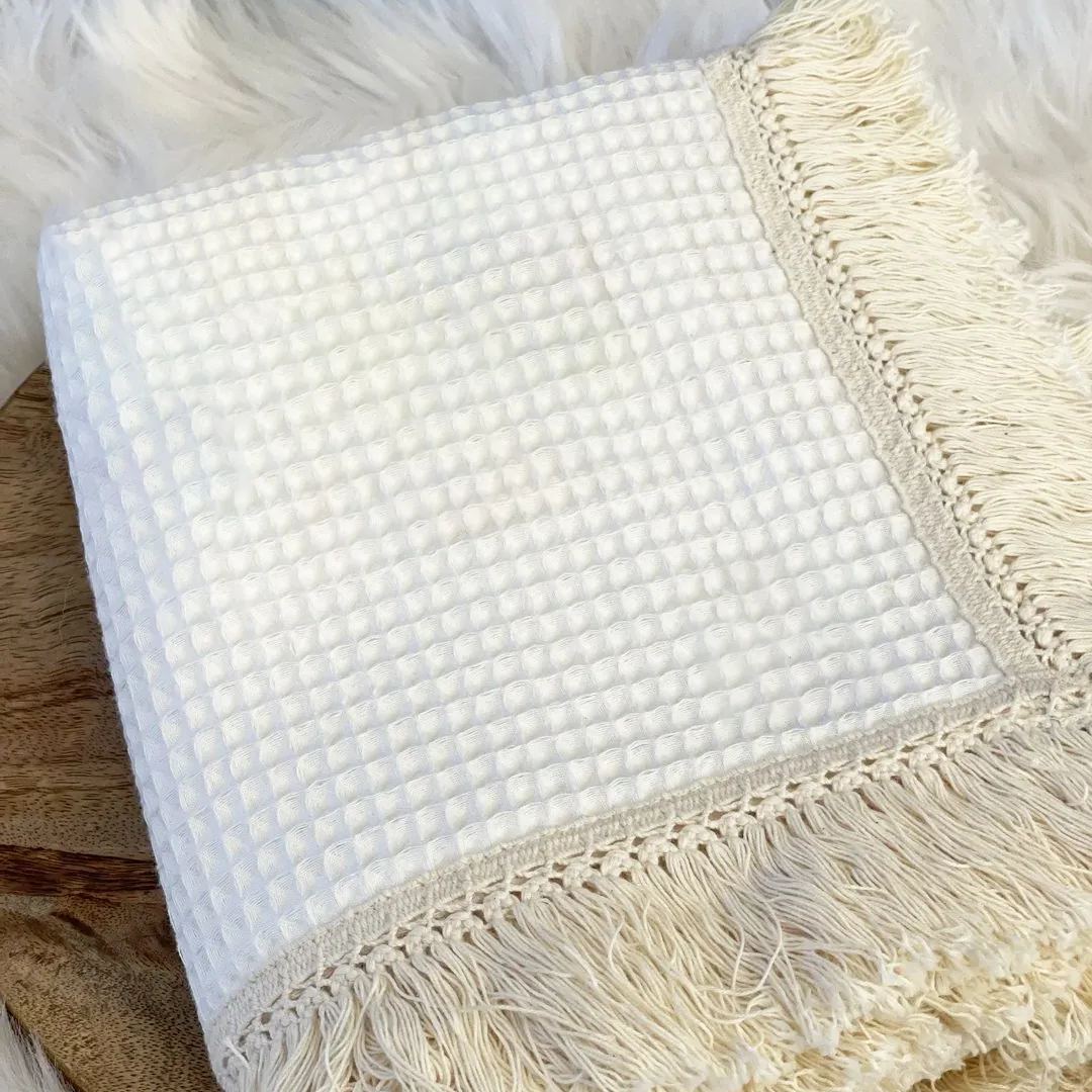 Personalized Embroidered Waffle Tassel Blanket for Comfort & Unique| CWBaby47