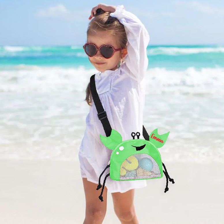 Personalized Crab Seashell Zipper Mesh Beach Bag | CWBeach90