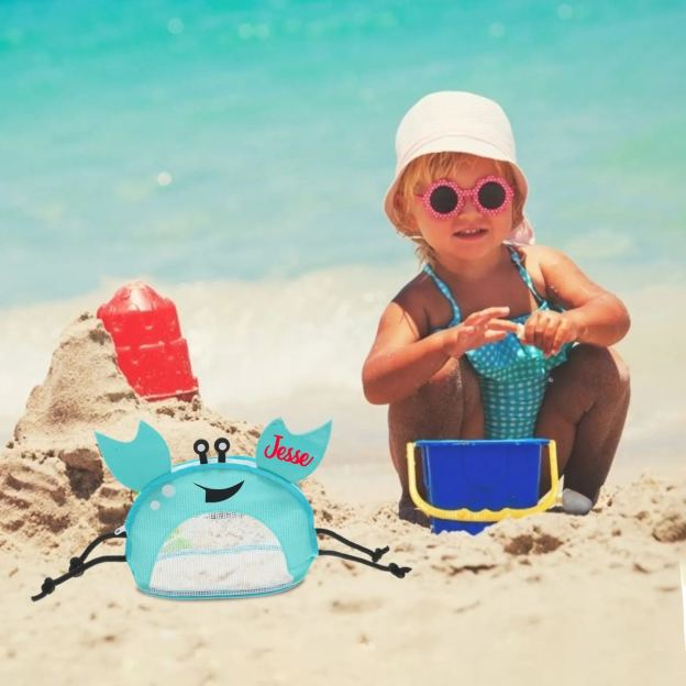 Personalized Crab Seashell Zipper Mesh Beach Bag | CWBeach90