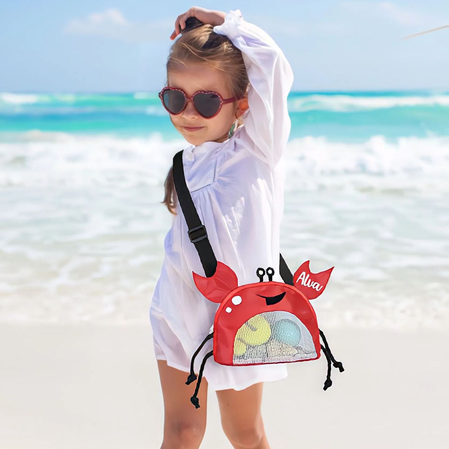 Personalized Crab Seashell Zipper Mesh Beach Bag | CWBeach90