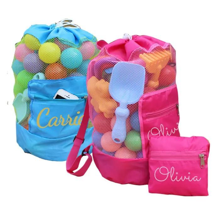 Personalized Portable Mesh Beach Foldable Drawstring Storage Bag | CWBeach95