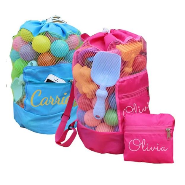 Personalized Portable Mesh Beach Foldable Drawstring Storage Bag | CWBeach95