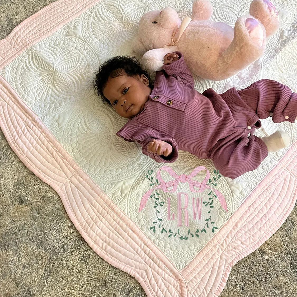 Personalized Embroidered Bow Monogram Knit Blanket for Comfort & Unique | CWBaby63