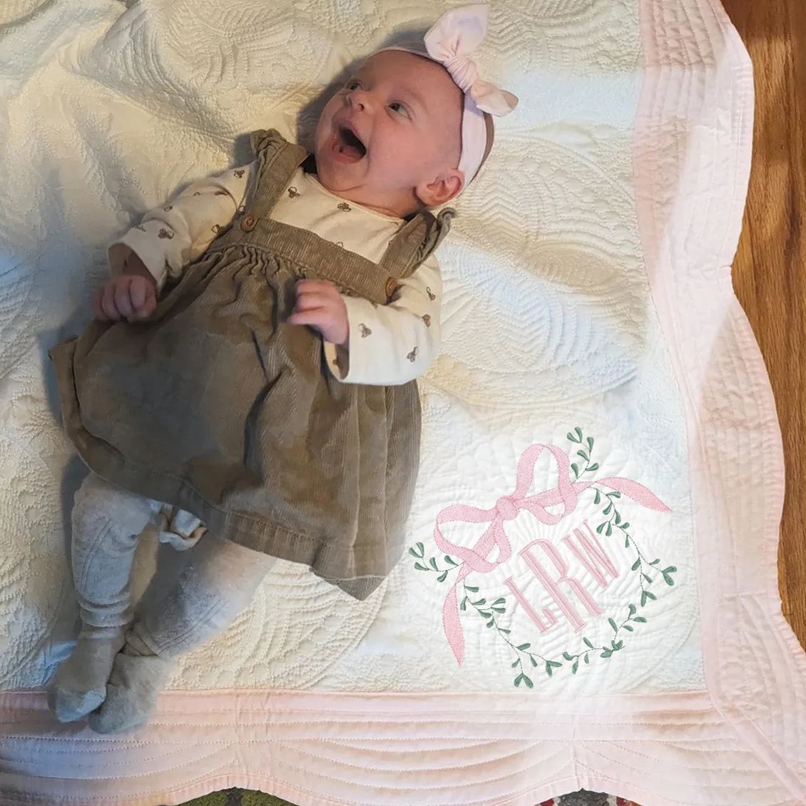 Personalized Embroidered Bow Monogram Knit Blanket for Comfort & Unique | CWBaby63