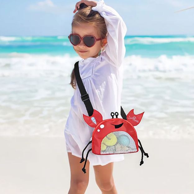 Personalized Crab Seashell Zipper Mesh Beach Bag | CWBeach111