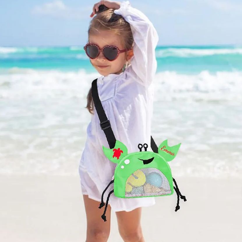 Personalized Crab Seashell Zipper Mesh Beach Bag | CWBeach111