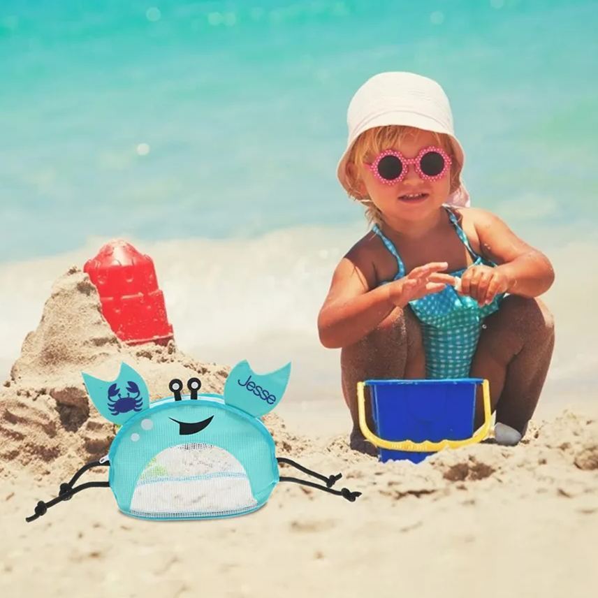 Personalized Crab Seashell Zipper Mesh Beach Bag | CWBeach111