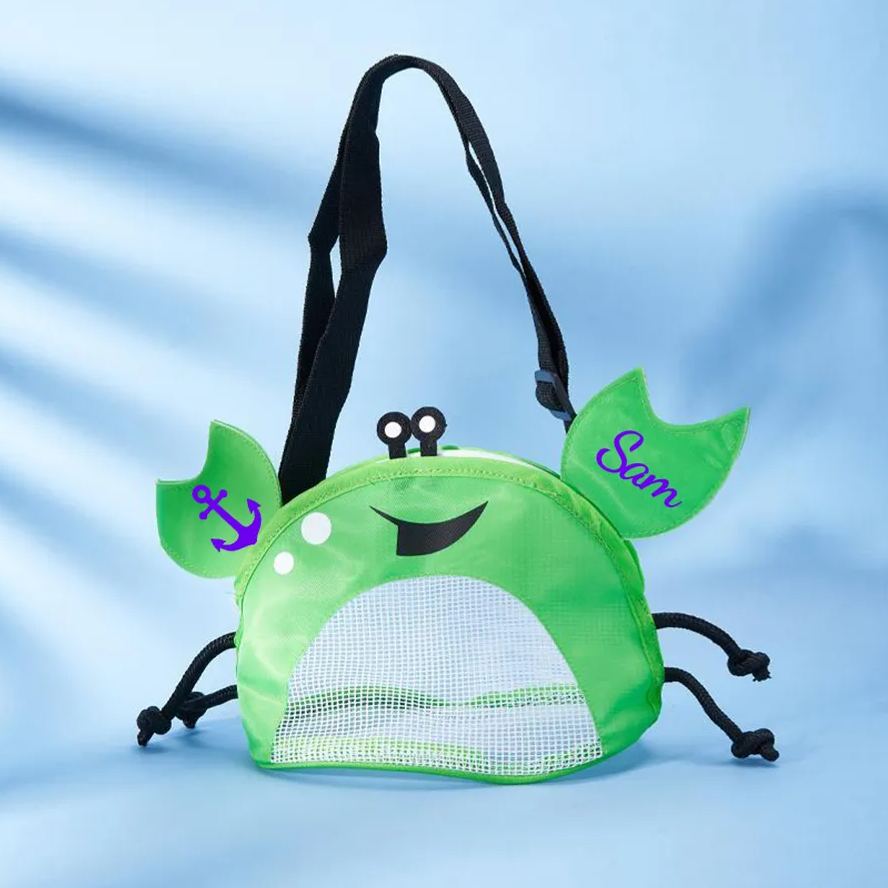 Personalized Crab Seashell Zipper Mesh Beach Bag | CWBeach111