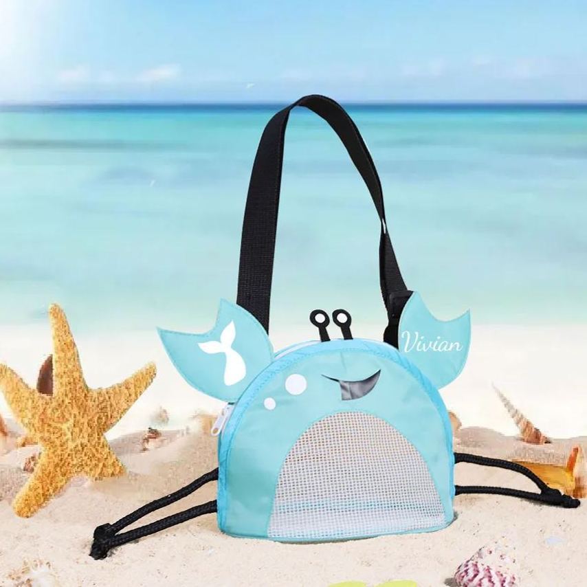 Personalized Crab Seashell Zipper Mesh Beach Bag | CWBeach111