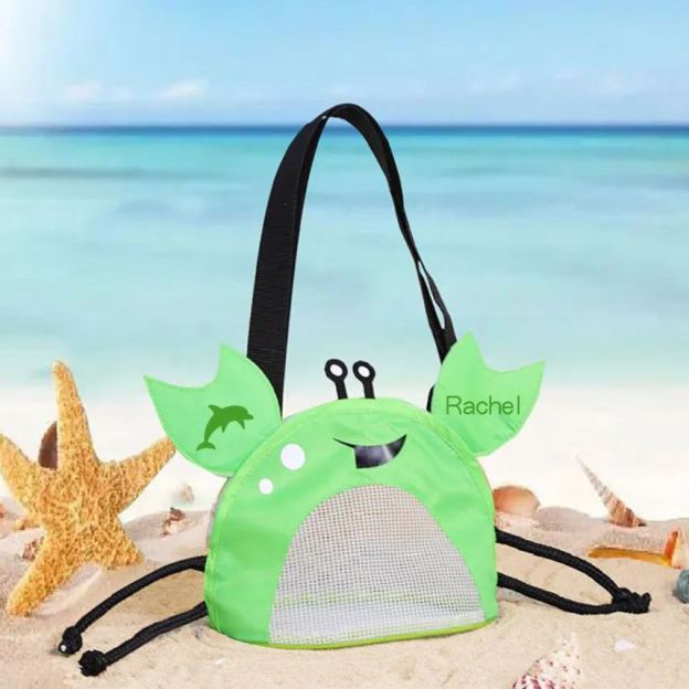 Personalized Crab Seashell Zipper Mesh Beach Bag | CWBeach111