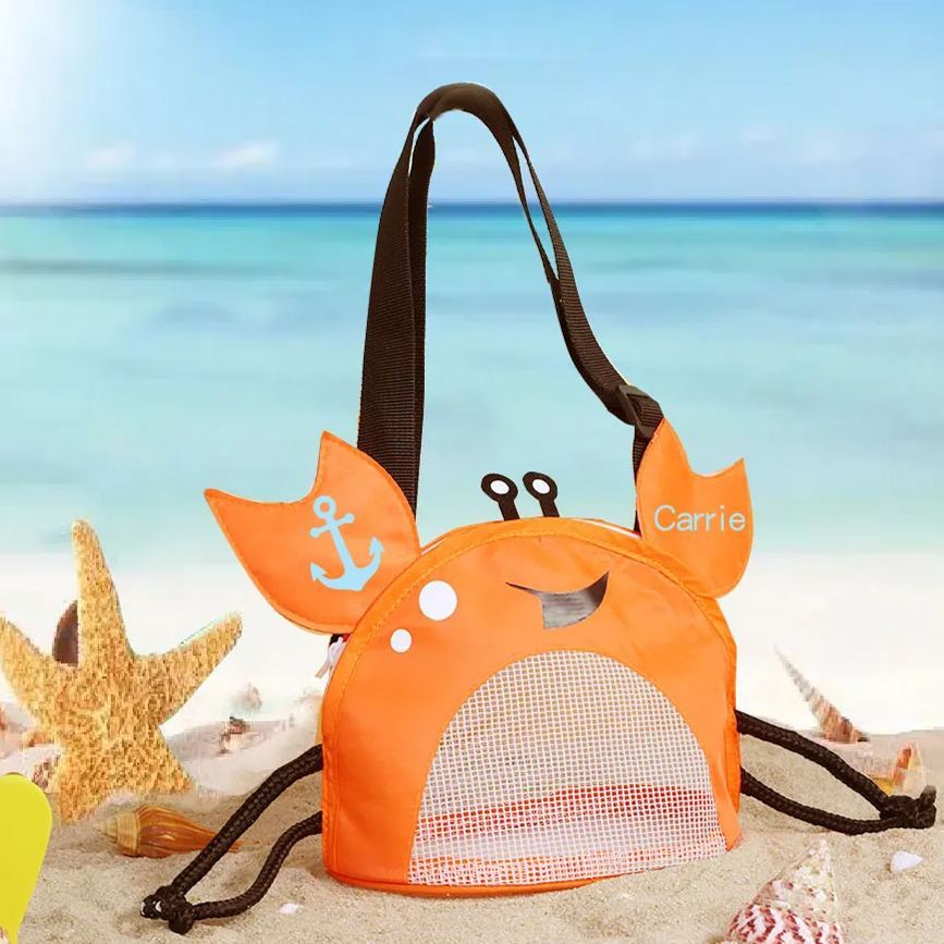 Personalized Crab Seashell Zipper Mesh Beach Bag | CWBeach111