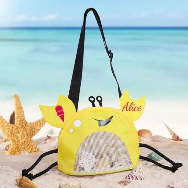 Personalized Crab Seashell Zipper Mesh Beach Bag | CWBeach111