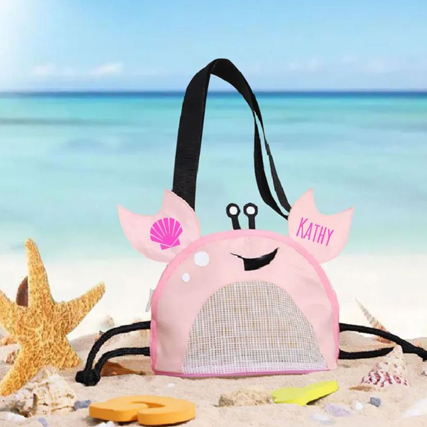 Personalized Crab Seashell Zipper Mesh Beach Bag | CWBeach111