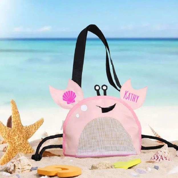 Personalized Crab Seashell Zipper Mesh Beach Bag | CWBeach111