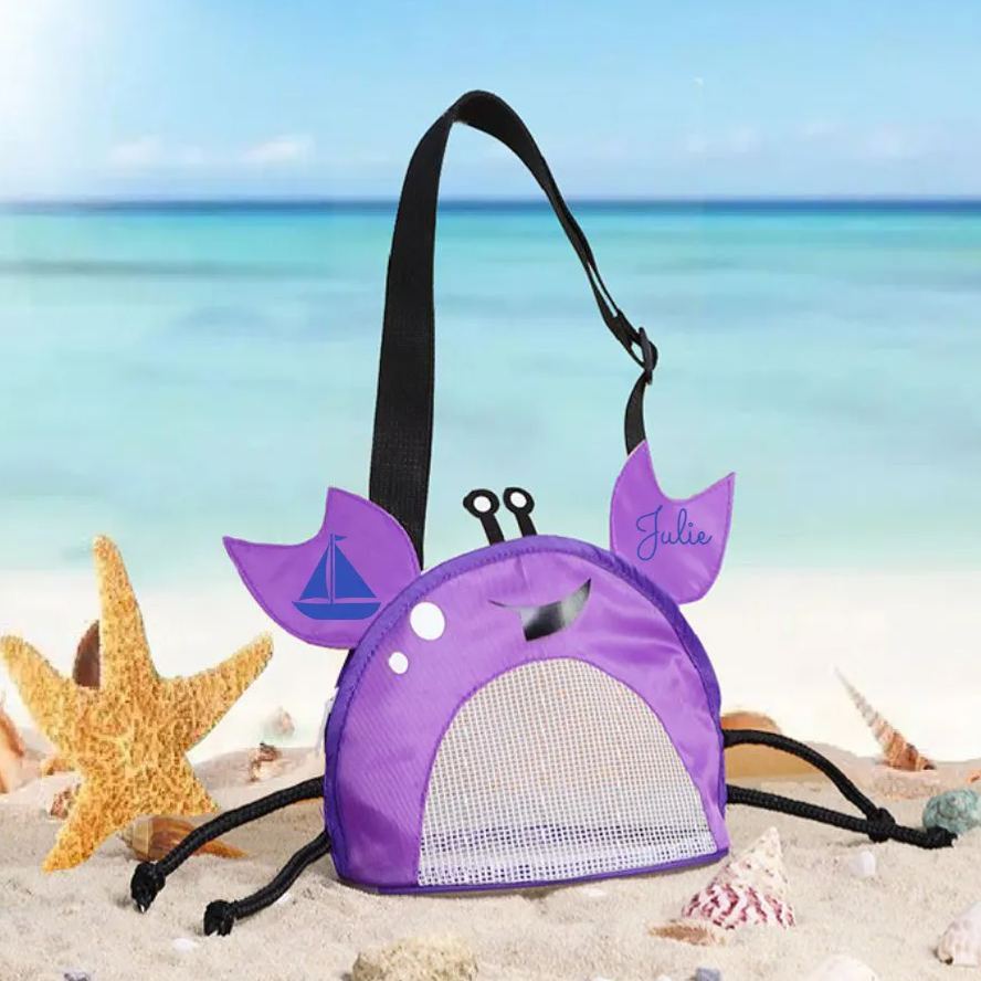 Personalized Crab Seashell Zipper Mesh Beach Bag | CWBeach111