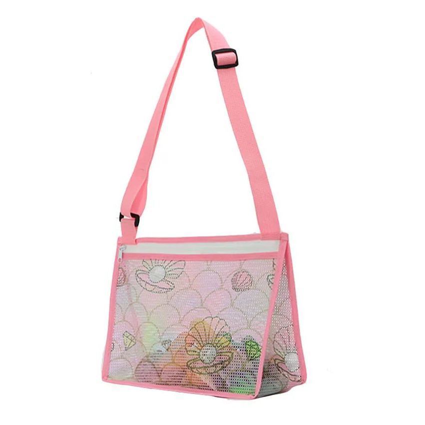 Personalized Embroidery Seashell Zipper Mesh Beach Bag | CWBeach112