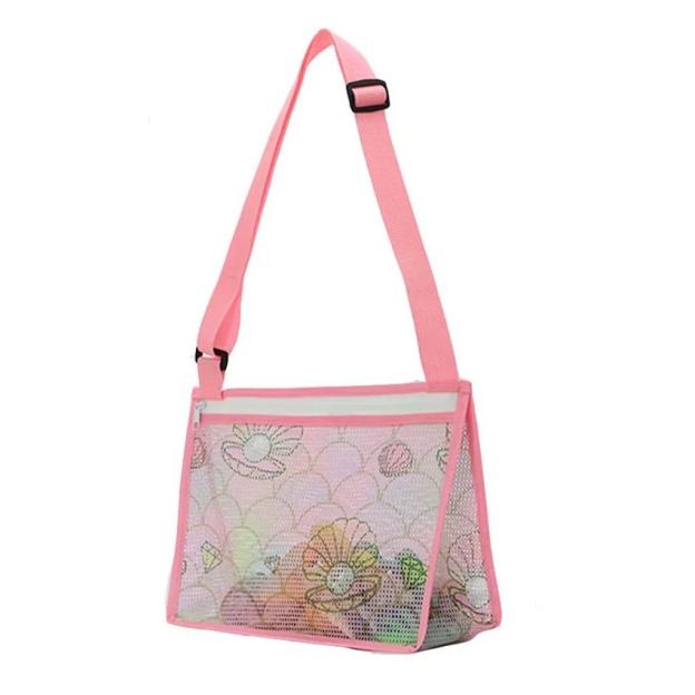 Personalized Embroidery Seashell Zipper Mesh Beach Bag | CWBeach112