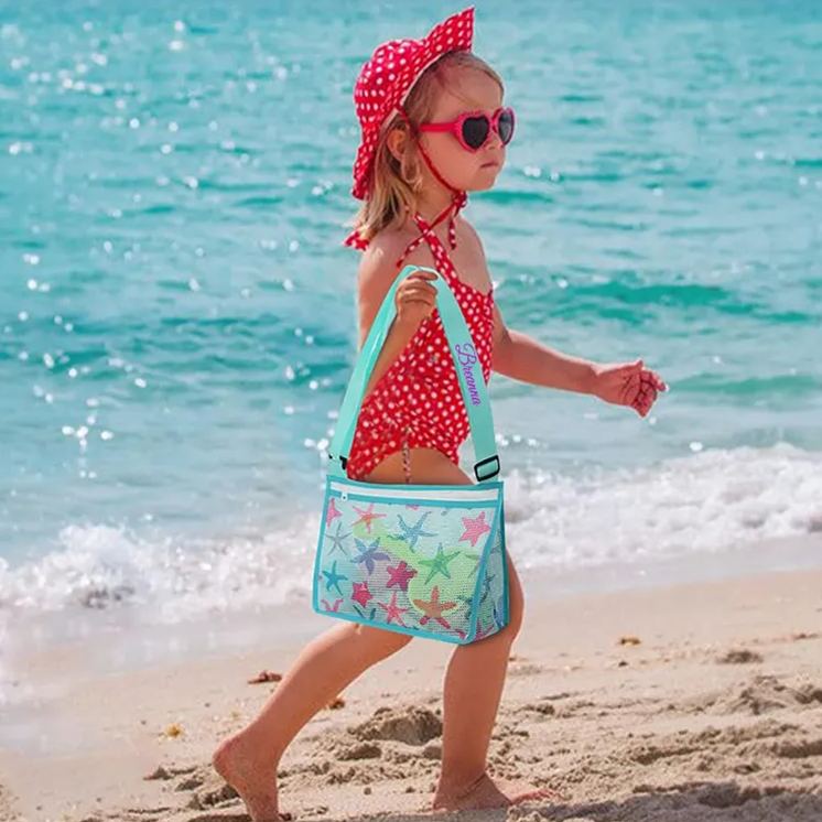 Personalized Embroidery Seashell Zipper Mesh Beach Bag | CWBeach112