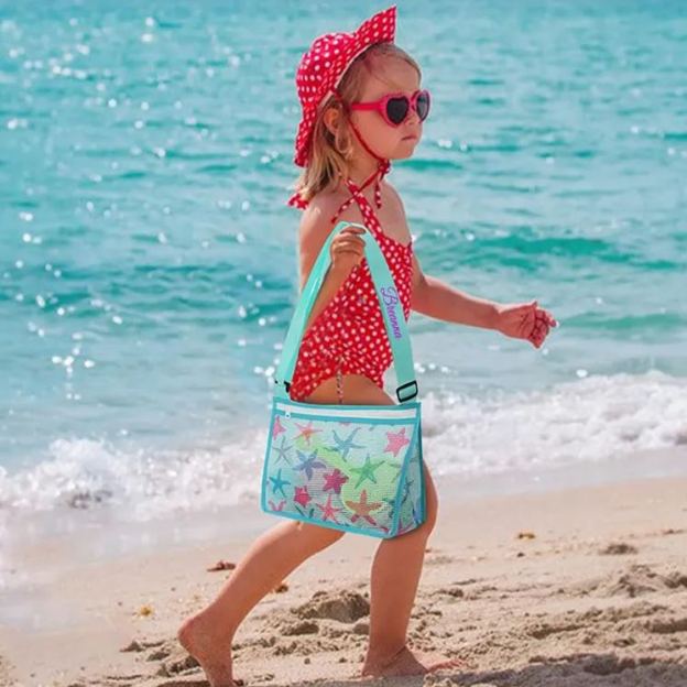 Personalized Embroidery Seashell Zipper Mesh Beach Bag | CWBeach112