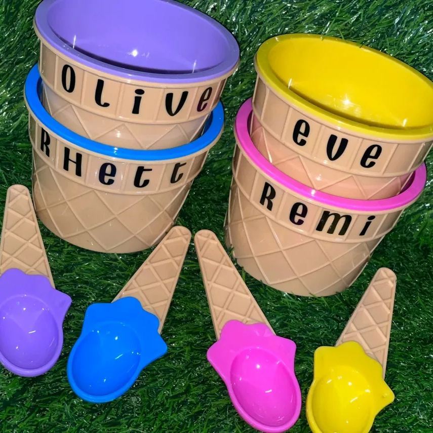 Personalized Kid Toy Reusable Ice Cream Bowl with Spoon | CWToy48