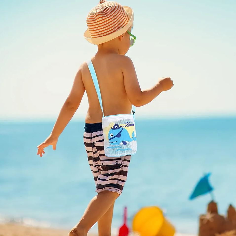 Personalized Embroidery Ocean Seashell Zipper Mesh Beach Bucket | CWBeach115