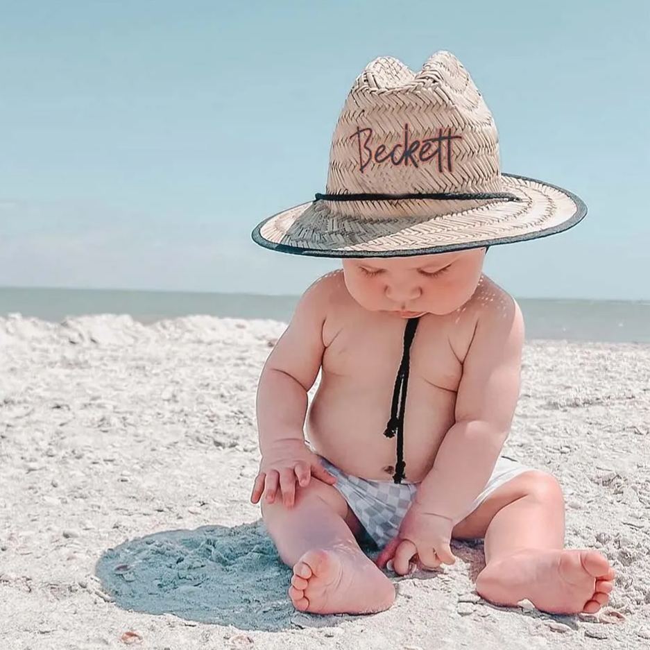 Personalized Summer Leather Name Straw Hat for Comfort & Unique | CWBeach123